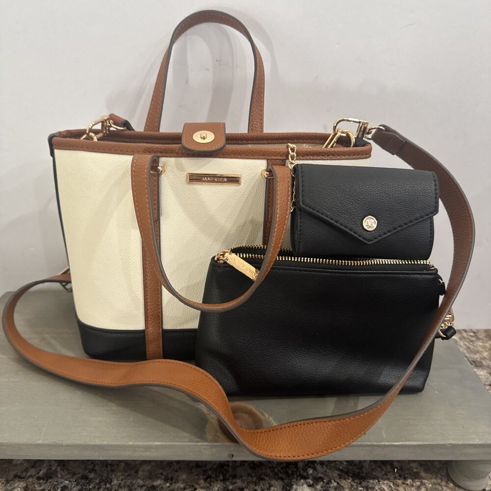 Anne Klein Color Block Purse With 3 Extra Mini Bags And Shoulder Strap